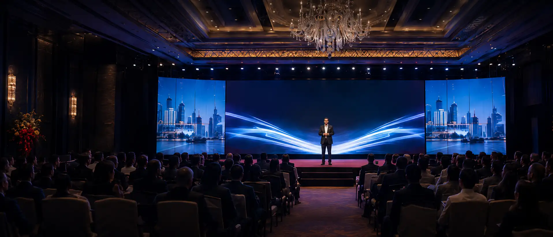 Corporate event stage and audience setup