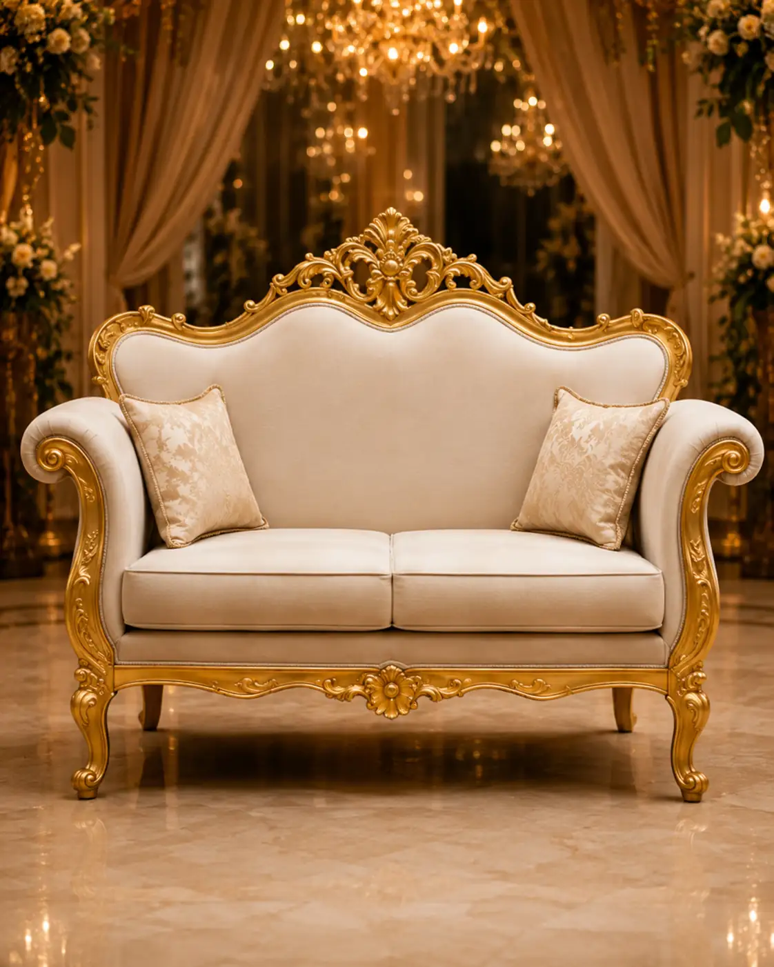 Cream and gold stage sofa